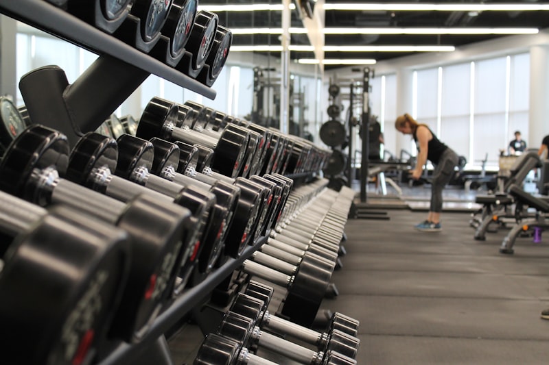 Free weight area with barbells and dumbbells